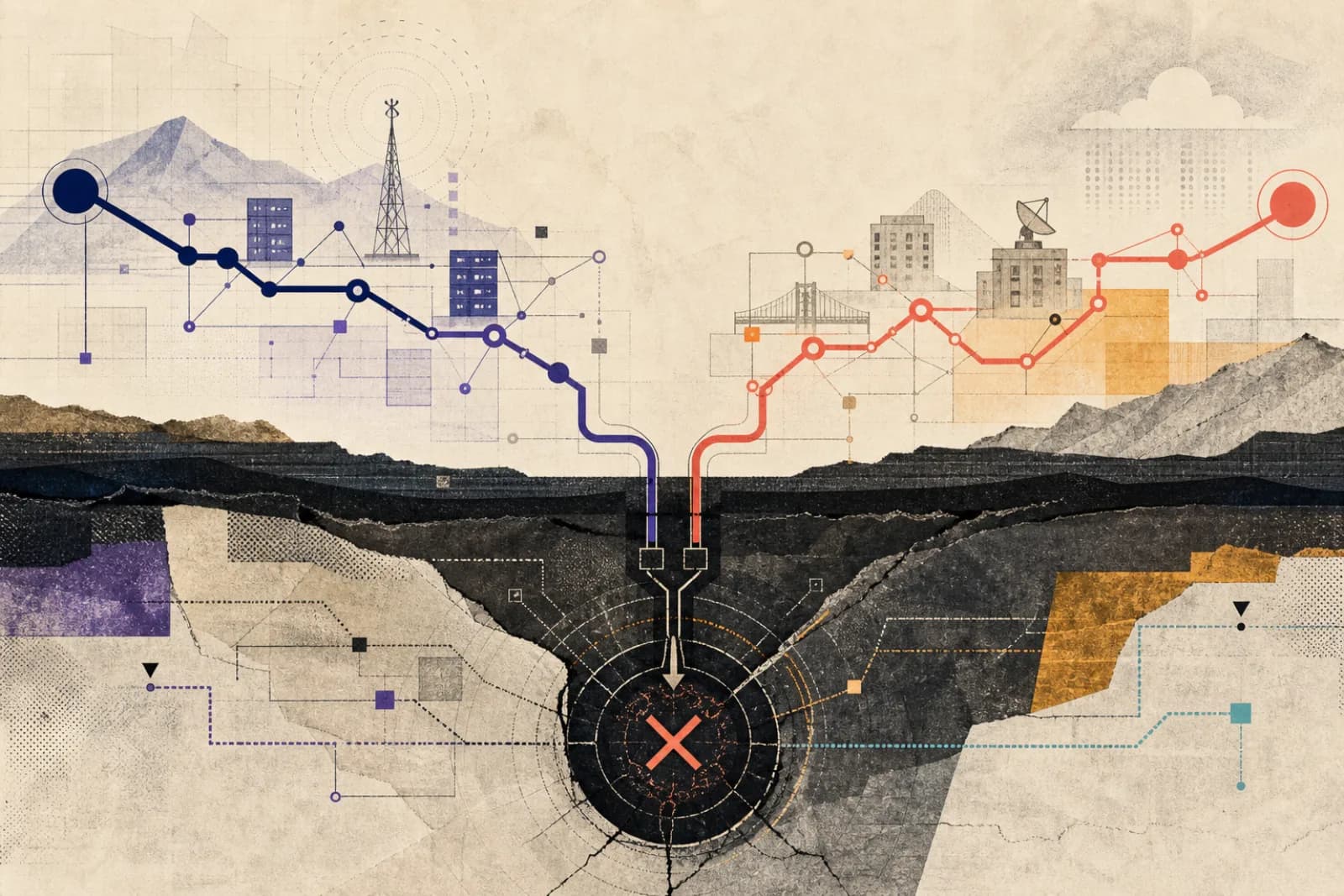 Conceptual editorial illustration titled Failure Domains Hide in Plain Sight